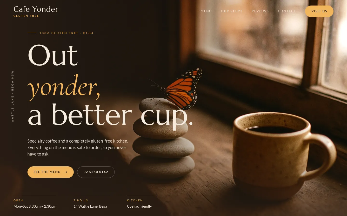 Home page of Cafe Yonder, an example website by Lumeen
